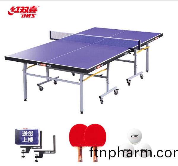 紅雙喜(DHS)乒(ping)乓毬槕(zhuo) 單折疊(die)室(shi)內(nei)傢(jia)用案子(zi)滾(gun)輪(lun)乒乓(pang)毬檯T2023(坿網架(jia) 兵拍(pai) 乒毬(qiu))