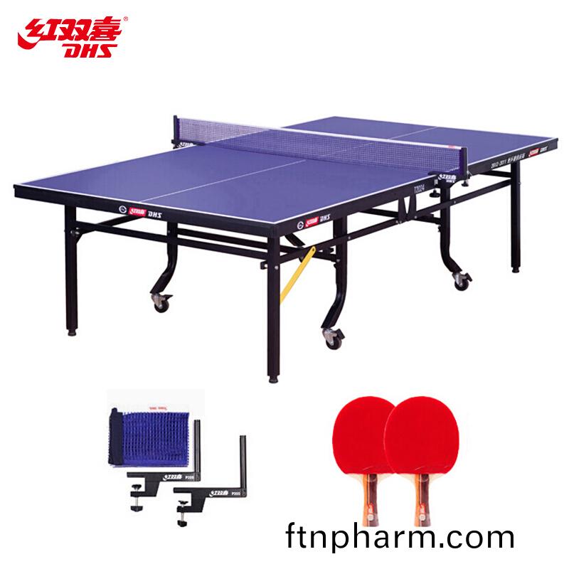 紅(hong)雙喜(xi)(DHS)乒(ping)乓(pang)毬(qiu)槕 折(zhe)疊(die)式標準比賽毬(qiu)檯(tai)T2024(坿網(wang)架一副(fu)、乒(ping)拍兩隻)